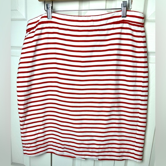 J.CREW THE Pencil Skirt Brick Red White Striped Straight Linen Blends Nautical - Picture 1 of 9